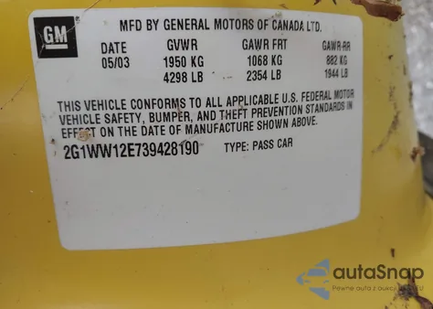 2003 Chevrolet Monte Carlo Ls from USA, damaged, VIN 2G1WW12E739428190